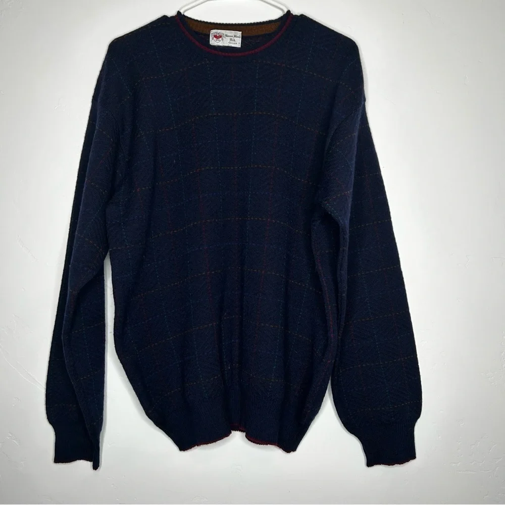 Homer Reed Ltd Denver Navy Wool Sweater Windowpane‎ Knit Size Medium